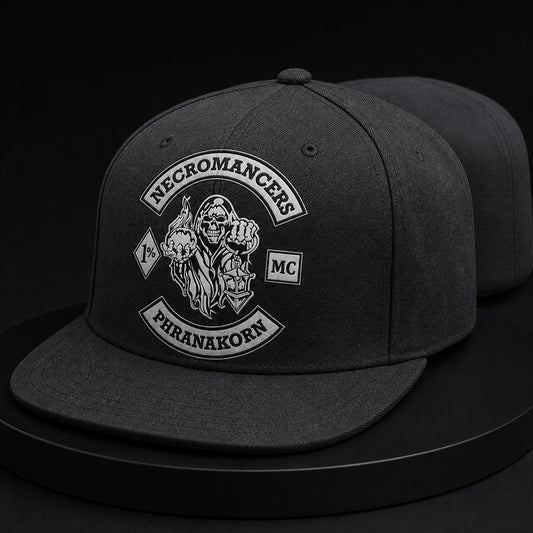 Premium fitted motorcycle club cap with a clean closed back and authorized club embroidery.