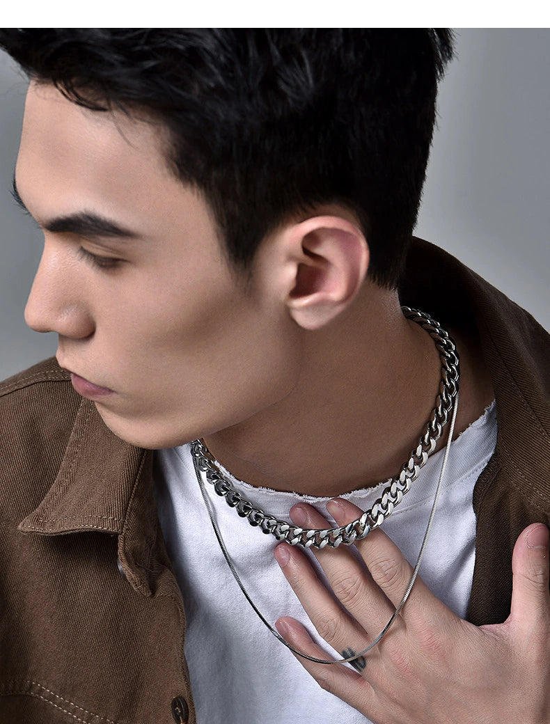 Layered Snake and Cuban Chain Biker Necklace — product detail view 6