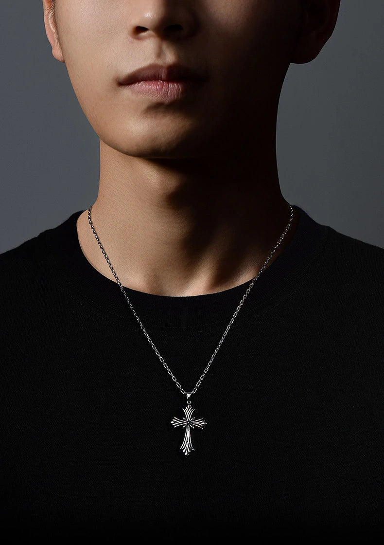 Minimal Cross Sterling Silver Biker Pendant — product detail view 6