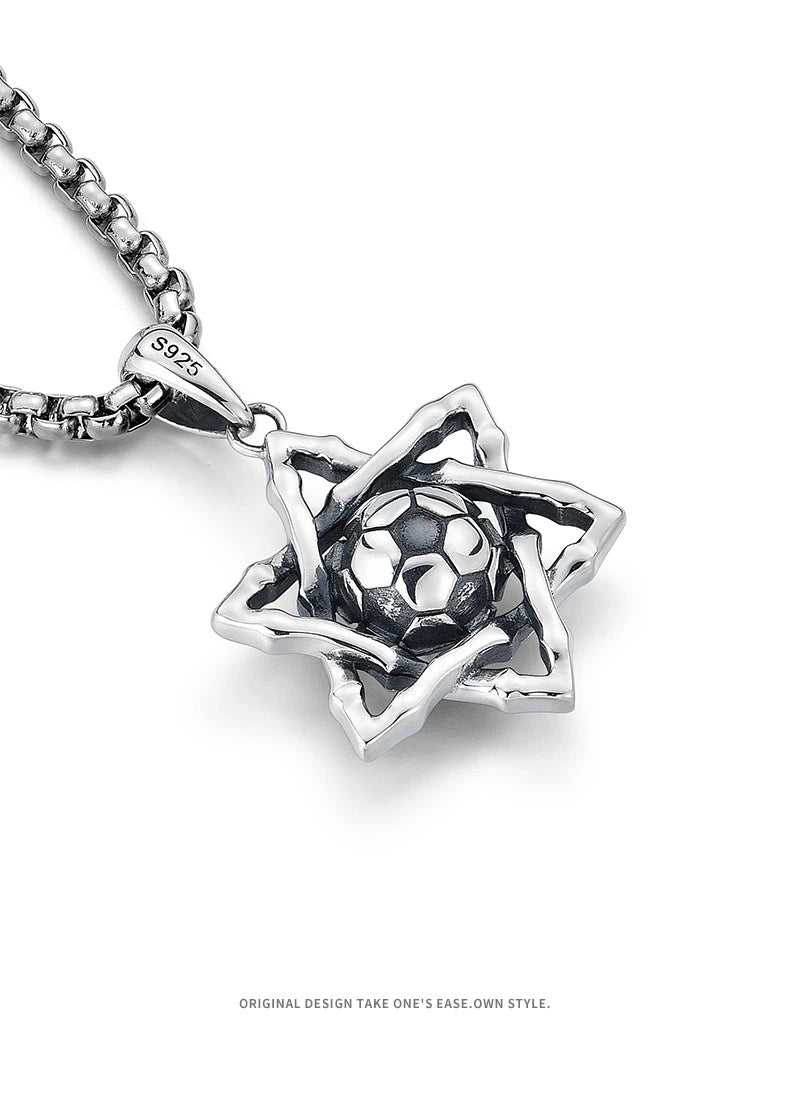 Soccer Hexagram Sterling Silver Biker Pendant — product detail view 6