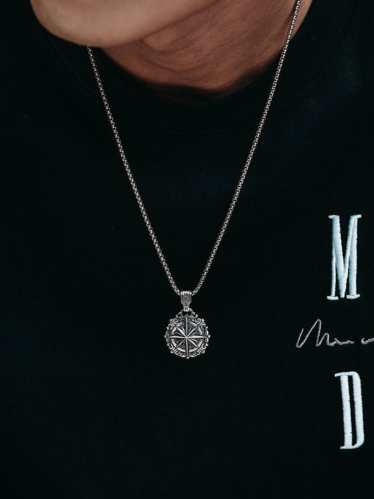 Starburst Compass Sterling Silver Biker Pendant — product detail view 6