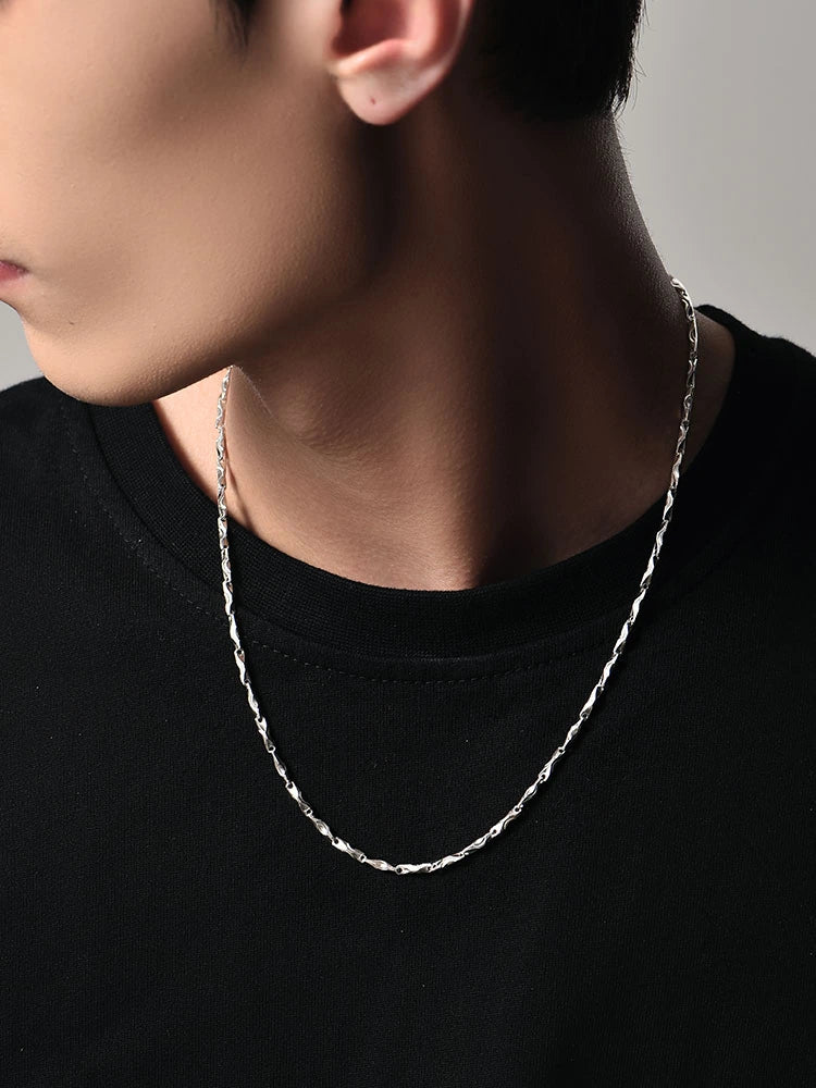 Sterling Silver Ingot Link Biker Necklace — product detail view 6