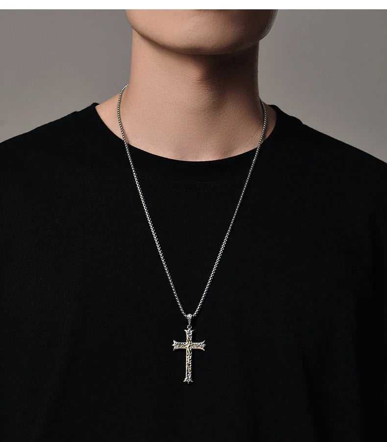 Tree of Life Cross Sterling Silver Biker Pendant — lifestyle detail view 6