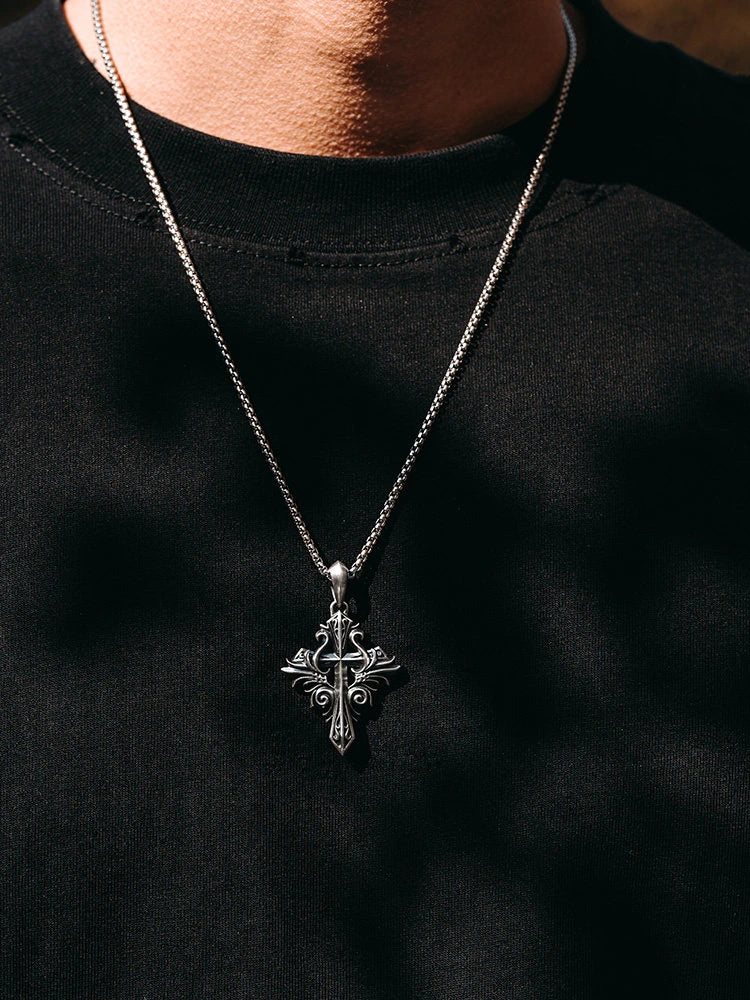 Vintage Fleur-de-Lis Cross Sterling Silver Biker Pendant — product detail view 6