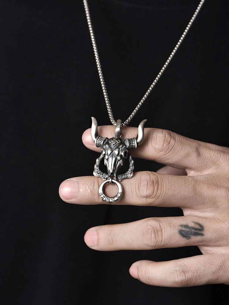 Yak Mantra Cloud Sterling Silver Biker Pendant — product detail view 6