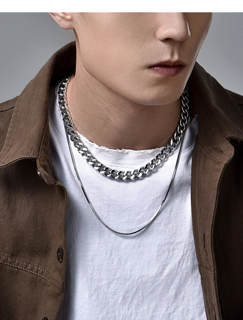 Layered Snake and Cuban Chain Biker Necklace — product detail view 7