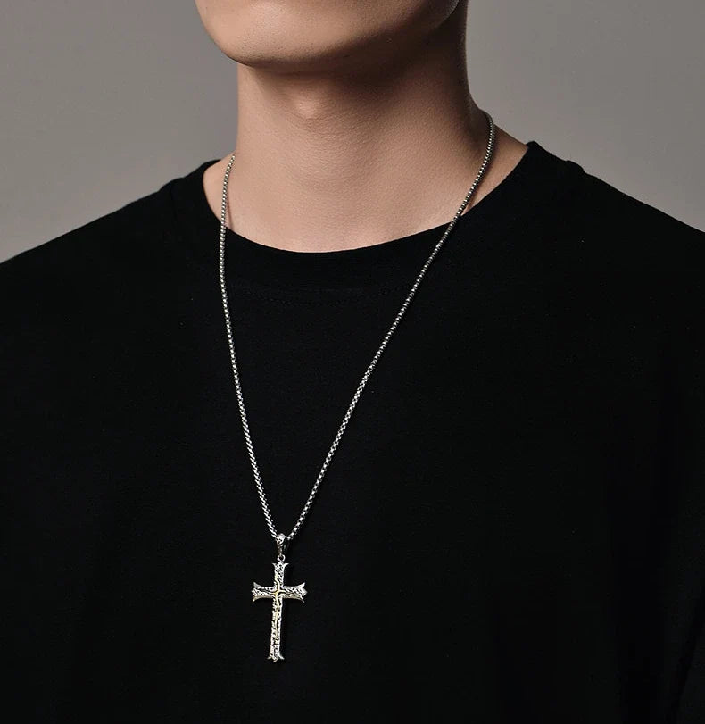Tree of Life Cross Sterling Silver Biker Pendant — lifestyle detail view 7
