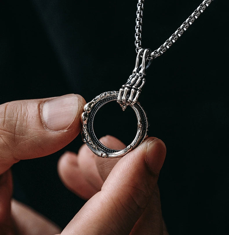 Hope Ring Sterling Silver Biker Pendant — lifestyle detail view 8