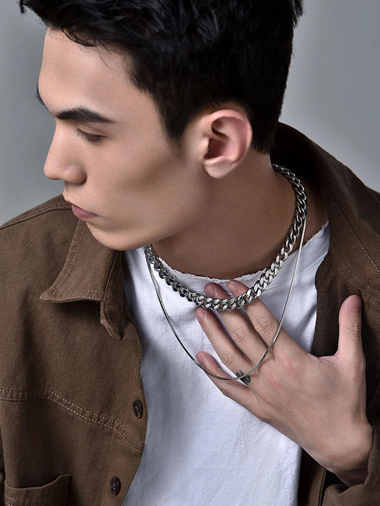 Layered Snake and Cuban Chain Biker Necklace — product detail view 8