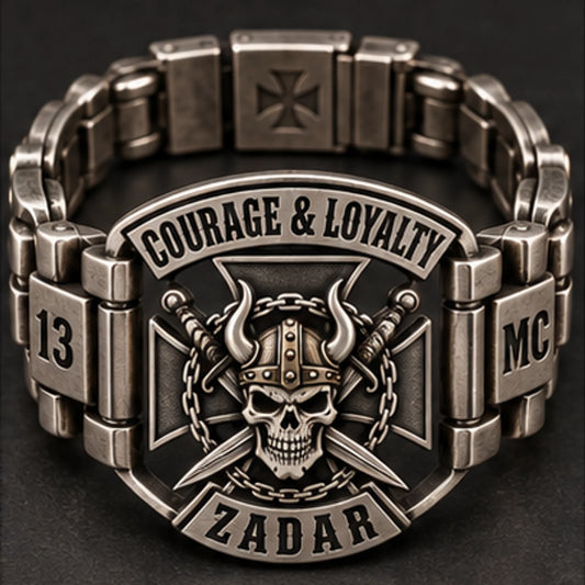 Courage and Loyalty Zadar identity link bracelet with curved ID bridge and member details