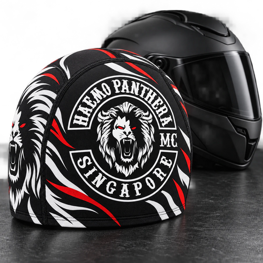 Performance Helmet-Liner Skull Cap custom motorcycle club skull cap with an approved full-coverage club design.