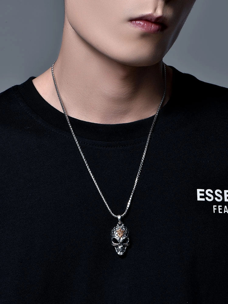 Dark Skull Sterling Silver Biker Pendant — product detail view 9