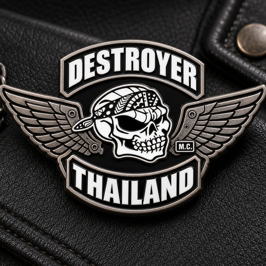 Club color matched enamel pin using approved artwork colors; non-circular winged mechanical crest shape with a solid one-piece metal backplate.