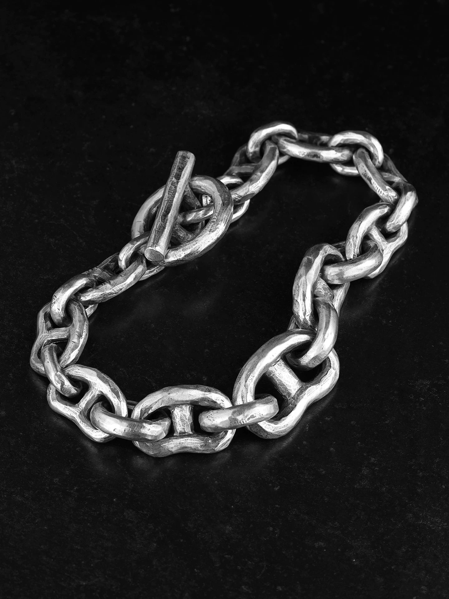 Hammered Anchor Link 925 Silver Biker Bracelet product view 1