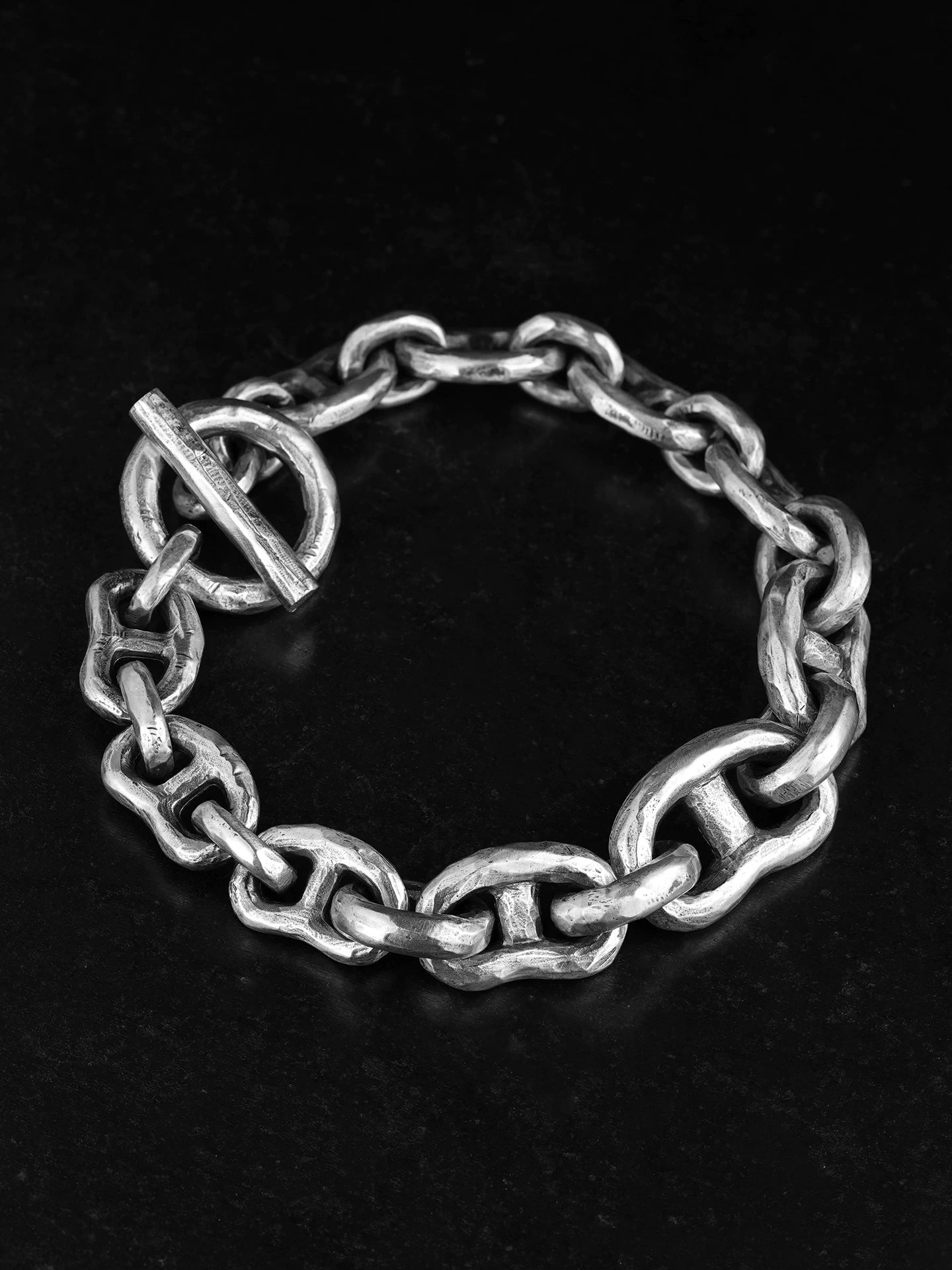 Hammered Anchor Link 925 Silver Biker Bracelet product view 2
