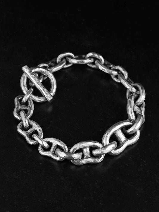 Hammered Anchor Link 925 Silver Biker Bracelet product view 2