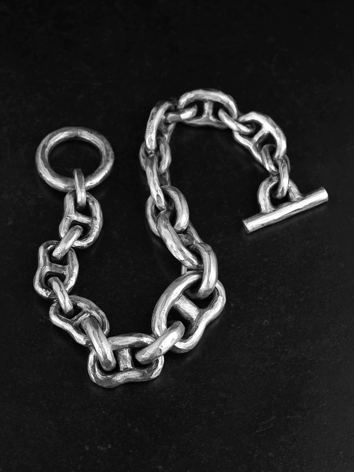 Hammered Anchor Link 925 Silver Biker Bracelet product view 3