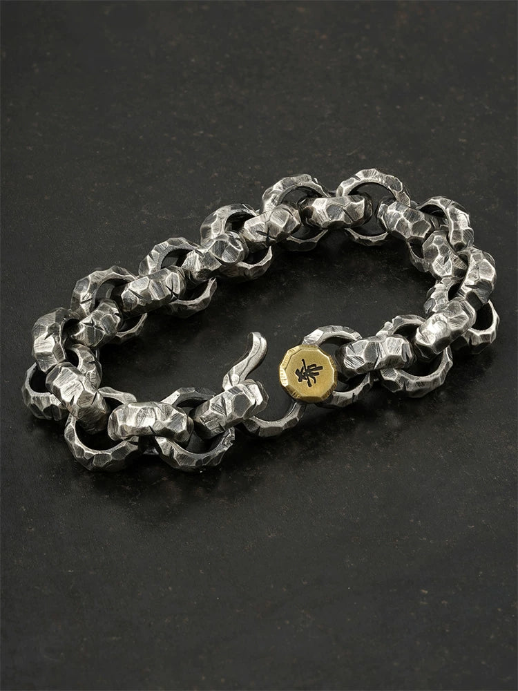 14mm Engraved Lucky Bead 925 Silver Biker Bracelet product view 1