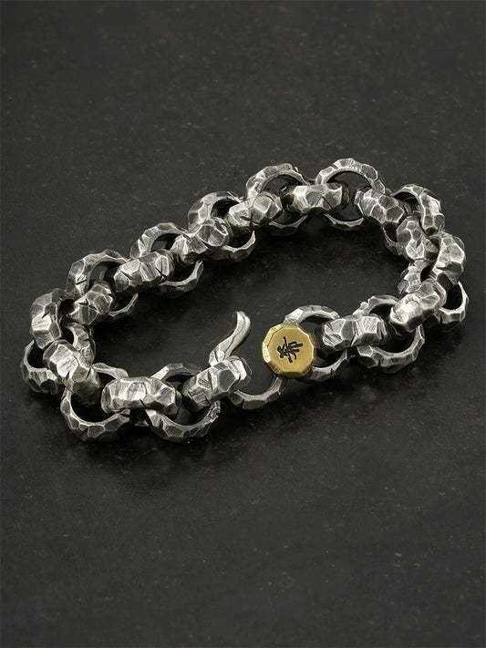 14mm Engraved Lucky Bead 925 Silver Biker Bracelet product view 1