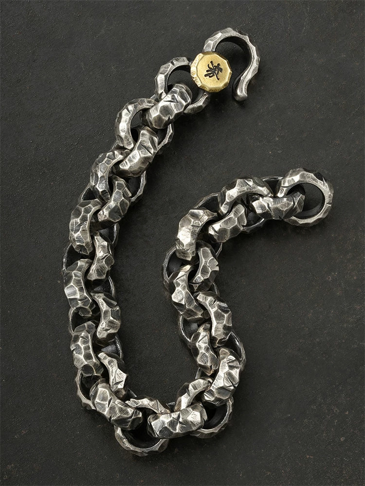 14mm Engraved Lucky Bead 925 Silver Biker Bracelet product view 2