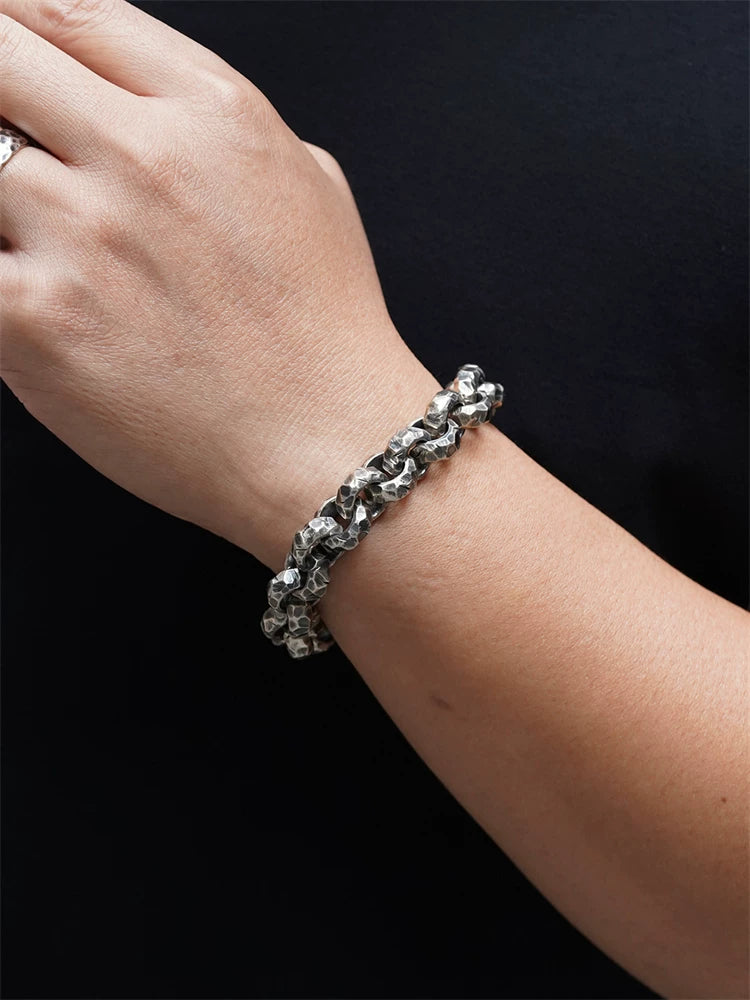 14mm Engraved Lucky Bead 925 Silver Biker Bracelet product view 4