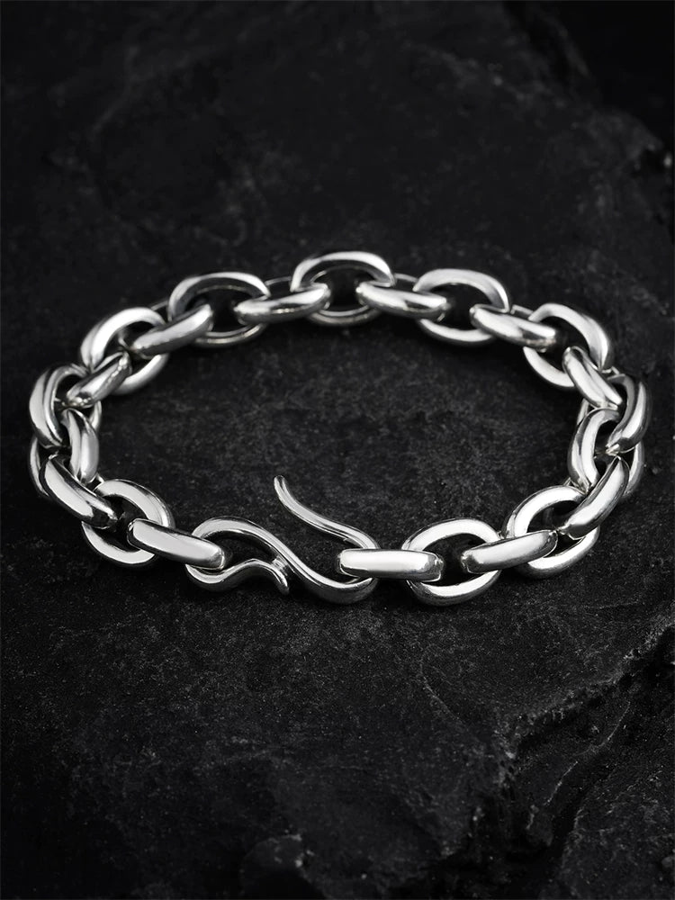 Heavy Round Link 925 Sterling Silver Biker Bracelet product view 1