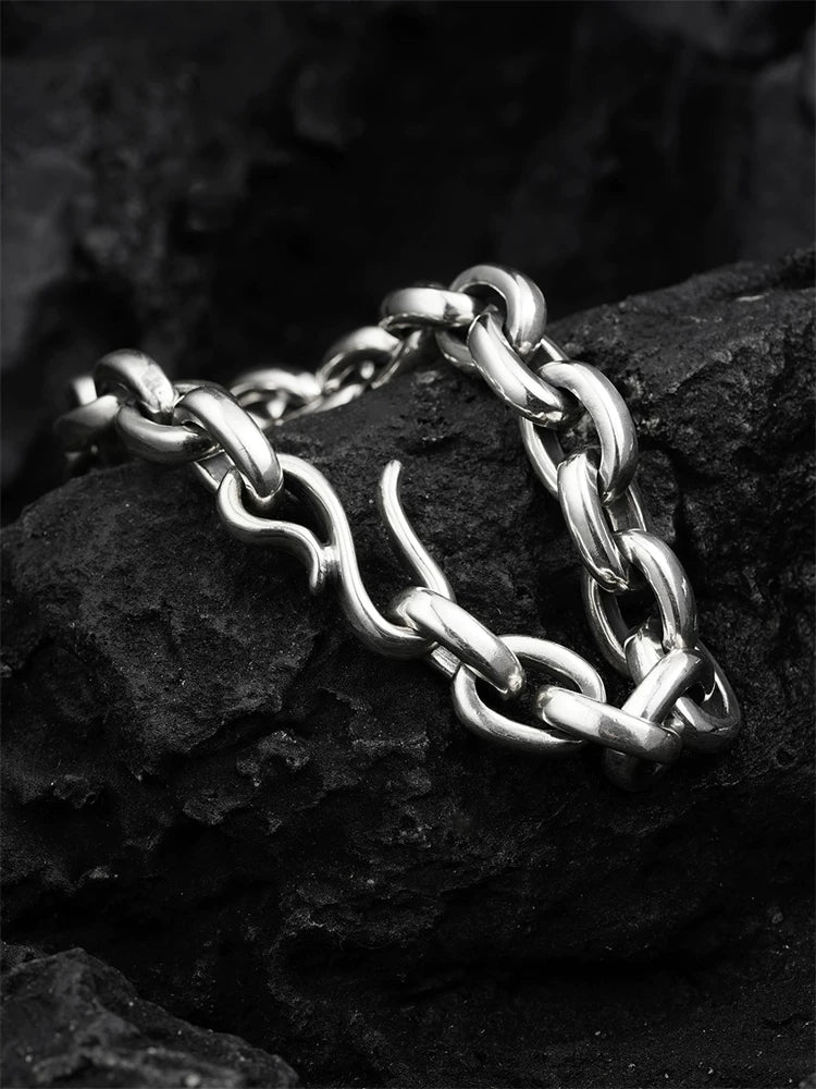 Heavy Round Link 925 Sterling Silver Biker Bracelet product view 2