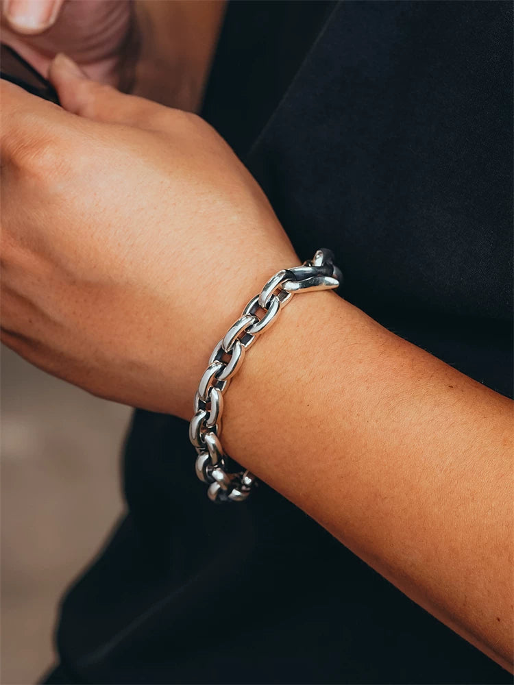 Heavy Round Link 925 Sterling Silver Biker Bracelet product view 3