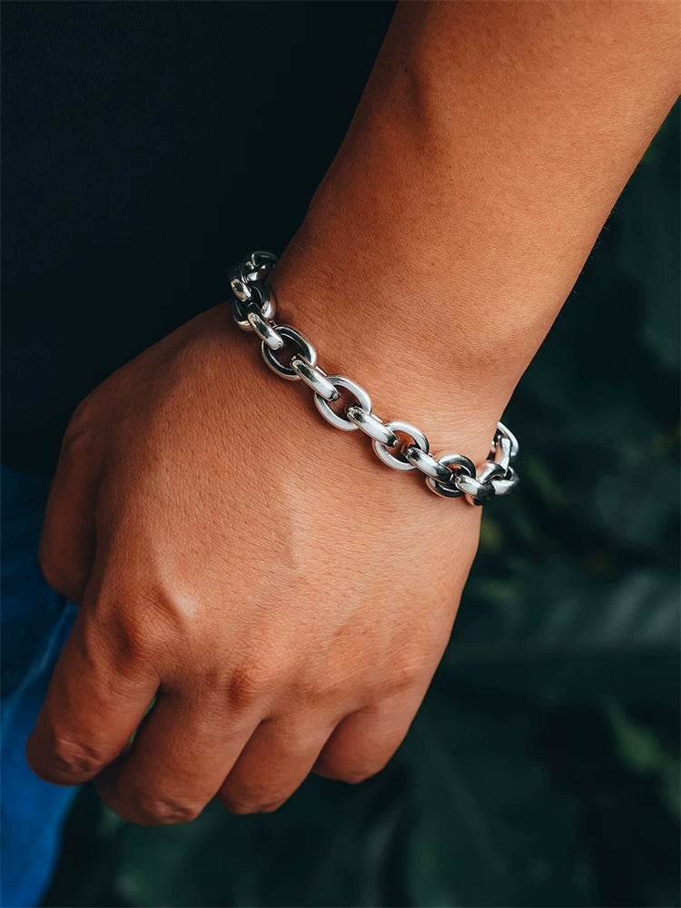 Heavy Round Link 925 Sterling Silver Biker Bracelet product view 4