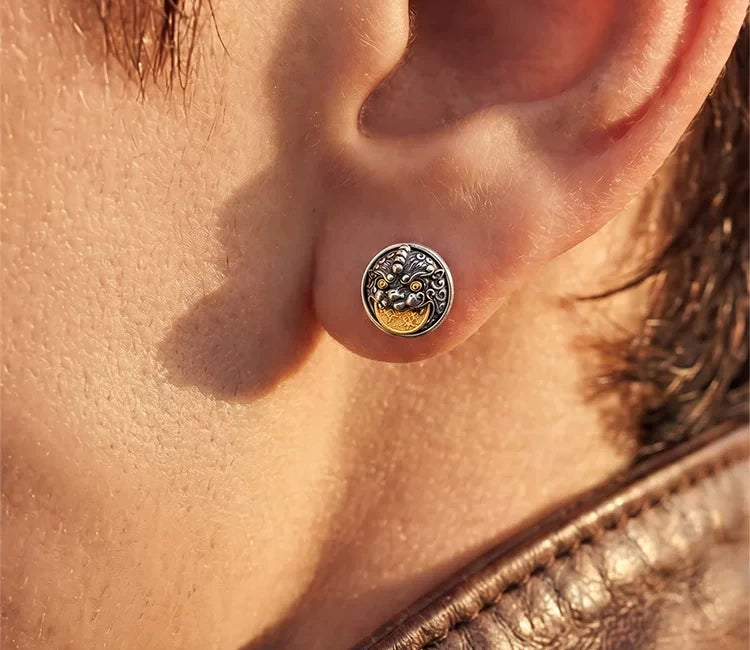Sterling Silver Pixiu Clip-On Earrings for Bikers - view 3