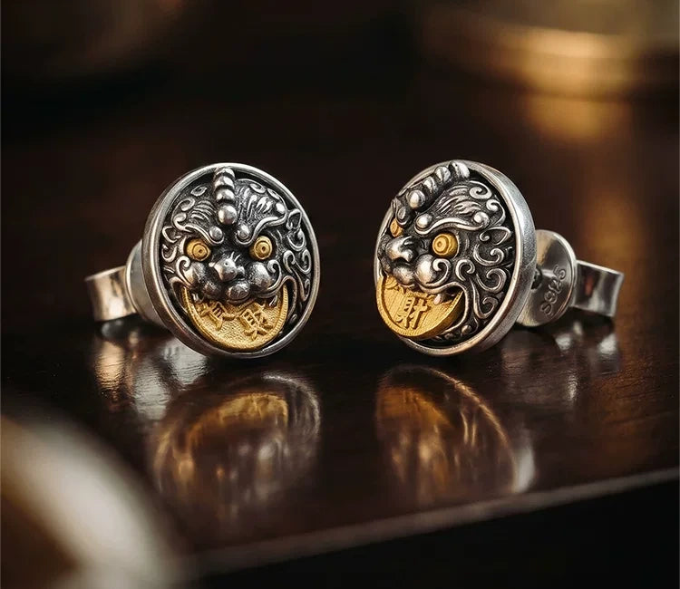 Sterling Silver Pixiu Stud Earrings for Bikers - view 3