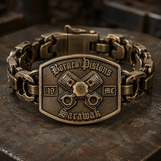 Borneo Pistons Sarawak heritage metal bracelet with piston emblem