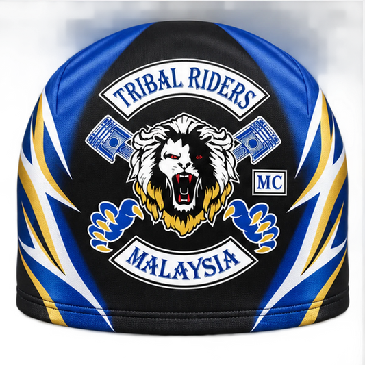 Performance Polyester custom motorcycle club skull cap with an approved full-coverage club design.