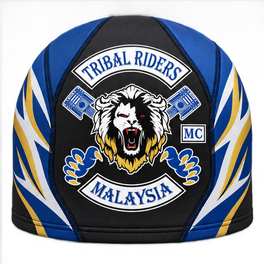 4-Way Stretch Fabric custom motorcycle club skull cap with an approved full-coverage club design.
