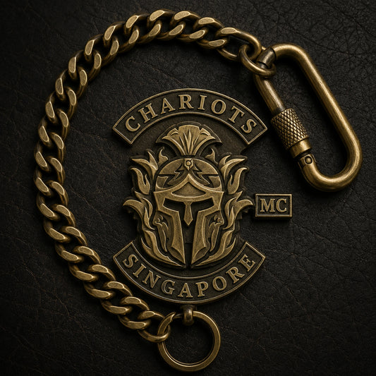 Solid brass chain character featuring an authorized motorcycle club logo.