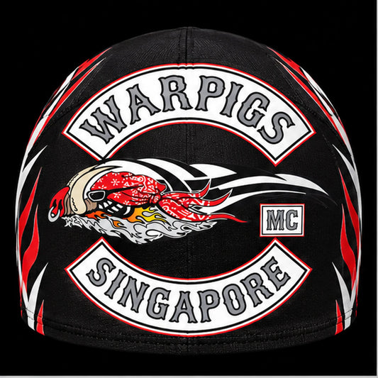 Club Logo custom motorcycle club skull cap with an approved full-coverage club design.
