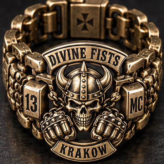 Divine Fists Krakow identity distributed across articulated armored fist links