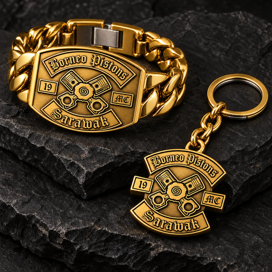 18K gold plated motorcycle club jewelry with a clearly presented gold surface over base metal.