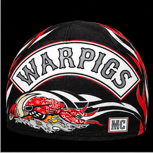 Club Name custom motorcycle club skull cap with an approved full-coverage club design.