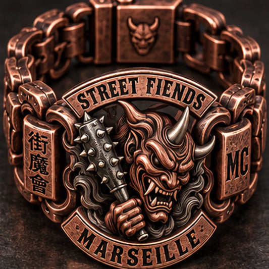 Street Fiends Marseille club mark incorporated into a secure bracelet clasp