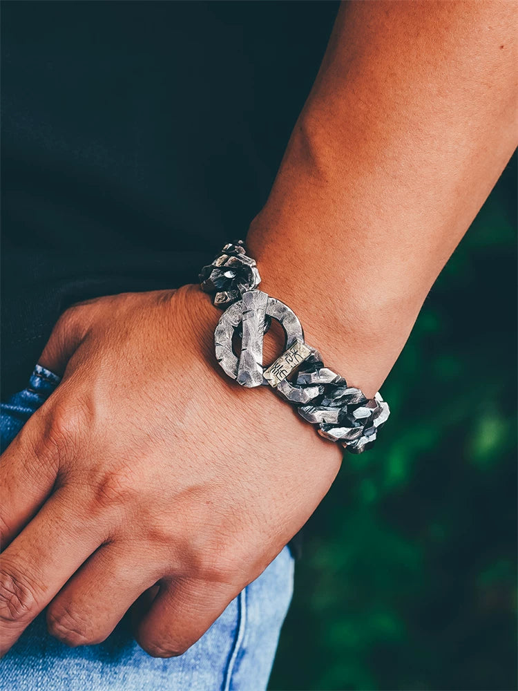 20mm engraved sterling silver cuban link bracelet product view 3