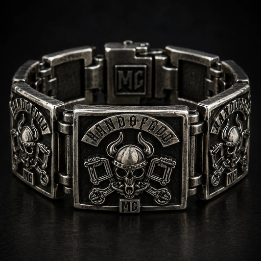Hand of God club bracelet with deep antique oxidized silver finish