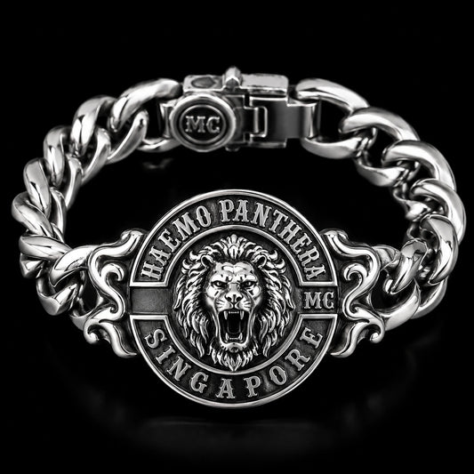 Haemo Panthera Singapore lion bracelet in high-polish silver finish