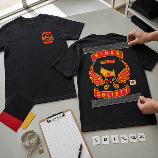 Approved Wings Society Thailand short-sleeve club shirt sample with sizing and order details.