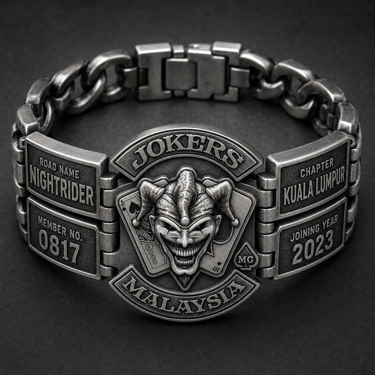 Jokers MC Malaysia bracelet personalized with member details