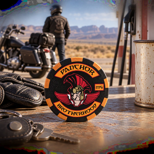 Solid Stop 02 poker chip collected at a motorcycle ride checkpoint.