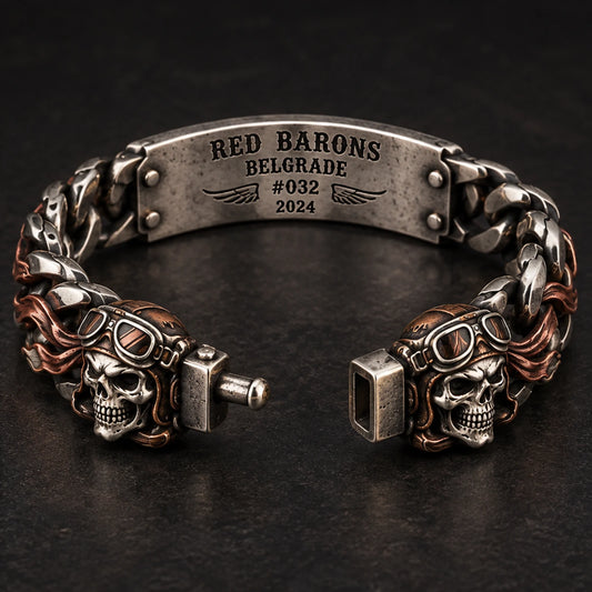 Red Barons Belgrade open bracelet showing road name member number and year engraved inside