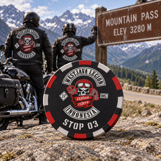 Solid Stop 03 poker chip collected at a mountain ride destination.