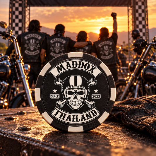 Solid finisher poker chip completing a motorcycle ride challenge series.