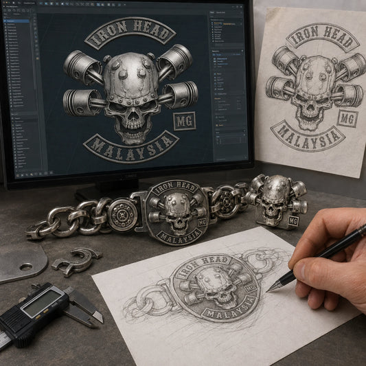 Iron Head Malaysia motorcycle club logo developed into a silver bracelet design
